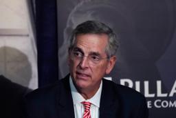 　米南部ジョージア州のラフェンスパーガー州務長官＝２０２４年９月、米中西部ミシガン州（ＡＰ＝共同）