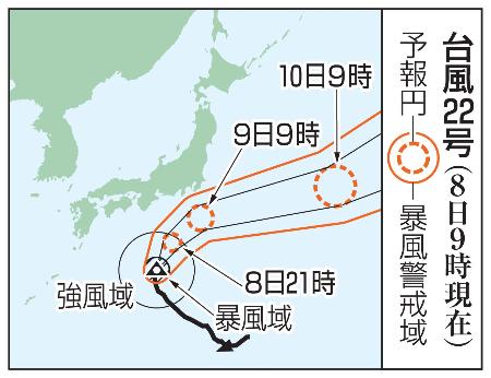 　台風２２号の予想進路（８日９時現在）