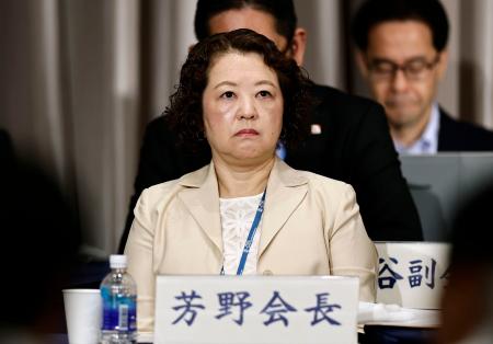 　連合の定期大会に出席した芳野友子会長＝８日午前、東京都新宿区