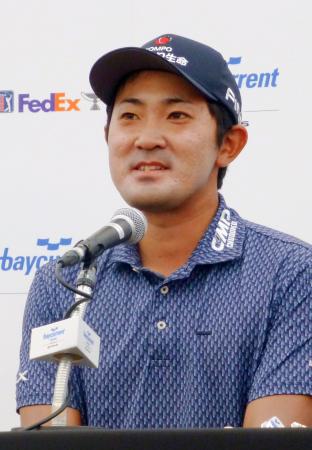 　ベイカレント・クラシック・レクサスの開幕を前に記者会見する金谷拓実＝８日、横浜ＣＣ