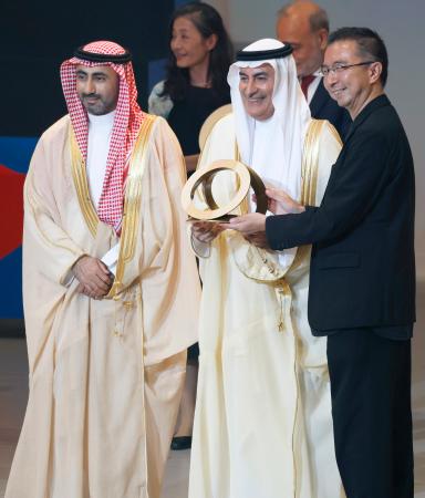 　「建築・景観」部門で金賞を受賞したサウジアラビア＝１２日午後、大阪市此花区の夢洲