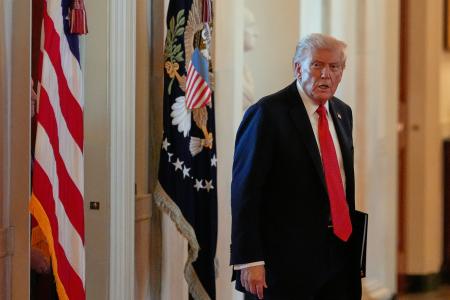 　米ホワイトハウスに姿を見せたトランプ大統領＝２０日（ＡＰ＝共同）