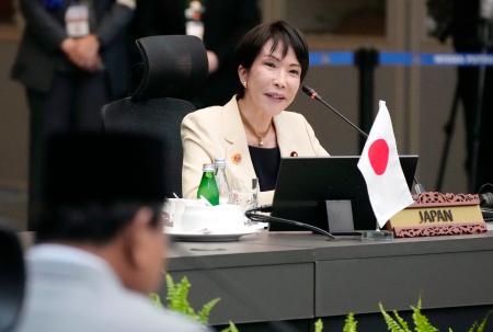 　日ＡＳＥＡＮ首脳会議で発言する高市首相＝２６日、マレーシア・クアラルンプール（共同）