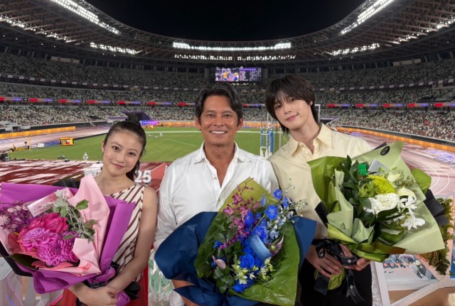 『東京2025世界陸上』に出演した（左から）今田美桜、織田裕二、K （C）TBS