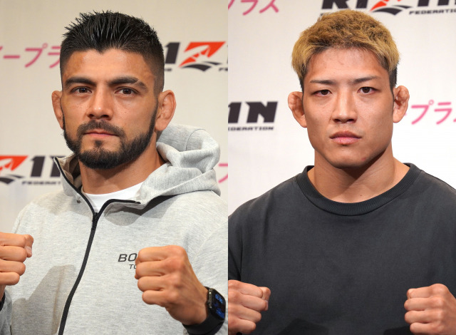 『RIZIN.51』ライト級タイトルマッチで対戦する王者ホベルト・サトシ・ソウザ（左）と挑戦者・堀江圭功 （C）ORICON NewS inc.