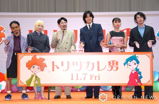 アニメ映画『トリツカレ男』プレミア上映会に参加した（左から）モリシー、PORIN、atagi、佐野晶哉、上白石萌歌、柿澤勇人 （C）ORICON NewS inc.