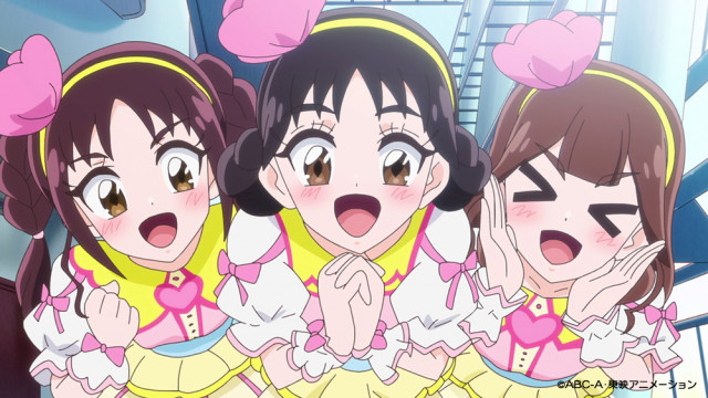 『キミとアイドルプリキュア♪』本人役で登場する石井あみ・熊田茜音・吉武千颯 （C）ABC-A・東映アニメーション