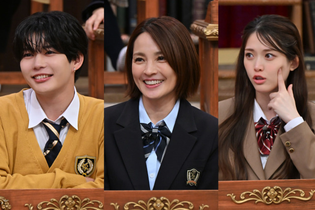 13日放送『呼び出し先生タナカSP』に出演する（左から）長尾謙杜（なにわ男子）、国仲涼子、松村沙友理 （C）フジテレビ