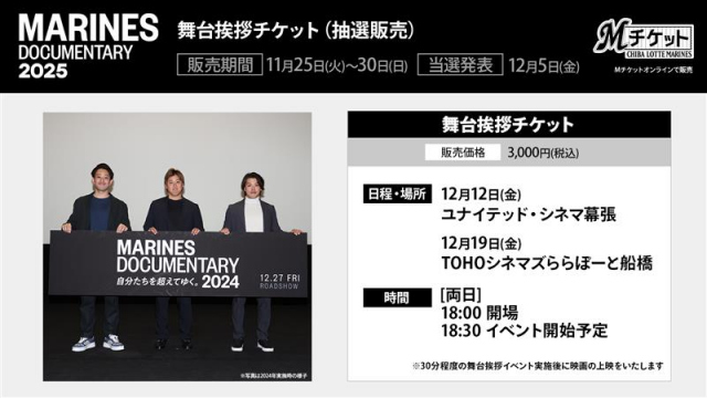 千葉ロッテ、ドキュメンタリー映画の舞台あいさつチケット抽選販売へ