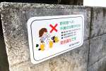 駐車場の入り口に掲示した餌やりを禁じる表示板＝鹿児島市
