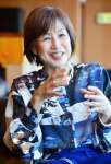 リトリート構想について語るやましたひでこさん＝指宿市の指宿市の指宿ベイヒルズＨＯＴＥＬ＆ＳＰＡ