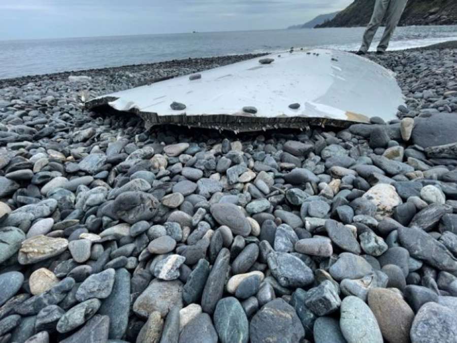 海岸に打ち上げられた巨大漂着物＝６日、奄美市住用町（県大島支庁提供）