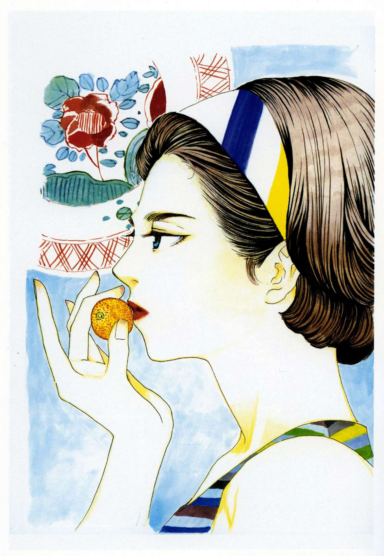 西炯子さんが描いた向田邦子さんの横顔＝かごしま近代文学館提供、企画展「向田邦子と日々の器」（２０１７〜１８年）図録より