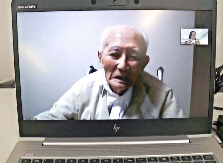 オンラインでも取材に応じ、米軍上陸直前の硫黄島について話す西進次郎さん