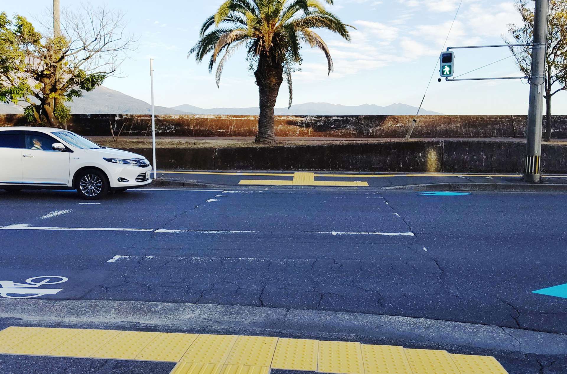 白線がほとんど消えている横断歩道＝鹿児島市与次郎１丁目