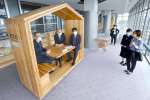 東京五輪で使用された県産材を再利用した「ブレストボックス」＝鹿児島県庁
