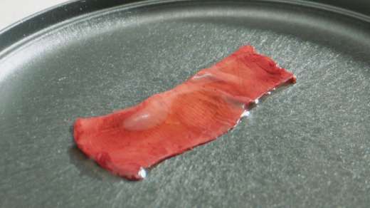 東京大学の竹内昌治教授らが作った国内初の食べられる培養肉（竹内教授提供）
