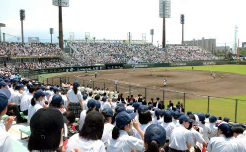多くの観客で埋め尽くされた球場＝２４日、鹿児島市の平和リース球場