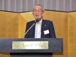 ２０２０年１月、関西鹿児島県人会総連合会新年互礼会であいさつをする稲盛和夫会長＝京都市のホテル