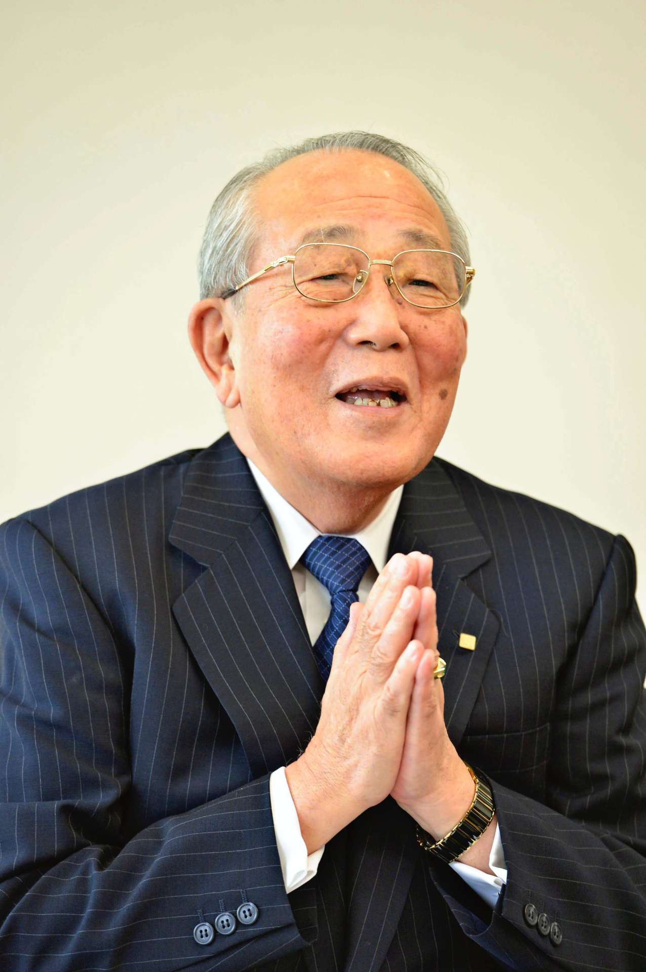 「自分一人で生きているのではない」と周囲への感謝の大切さを語る稲盛和夫・京セラ名誉会長＝２０１５年７月、京都市伏見区