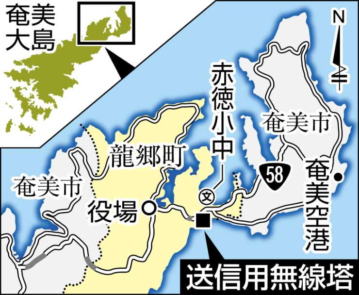 【地図】竜郷町にある無線塔