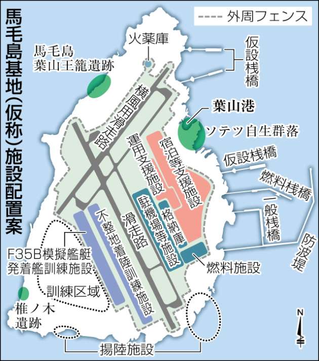地図・馬毛島基地（仮称）施設配置案