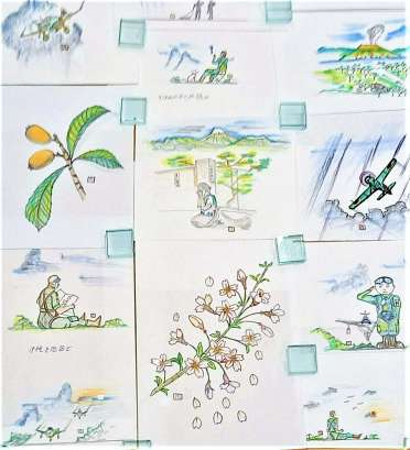 小屋敷茂さんが描いた挿絵の原画＝南さつま市加世田高橋