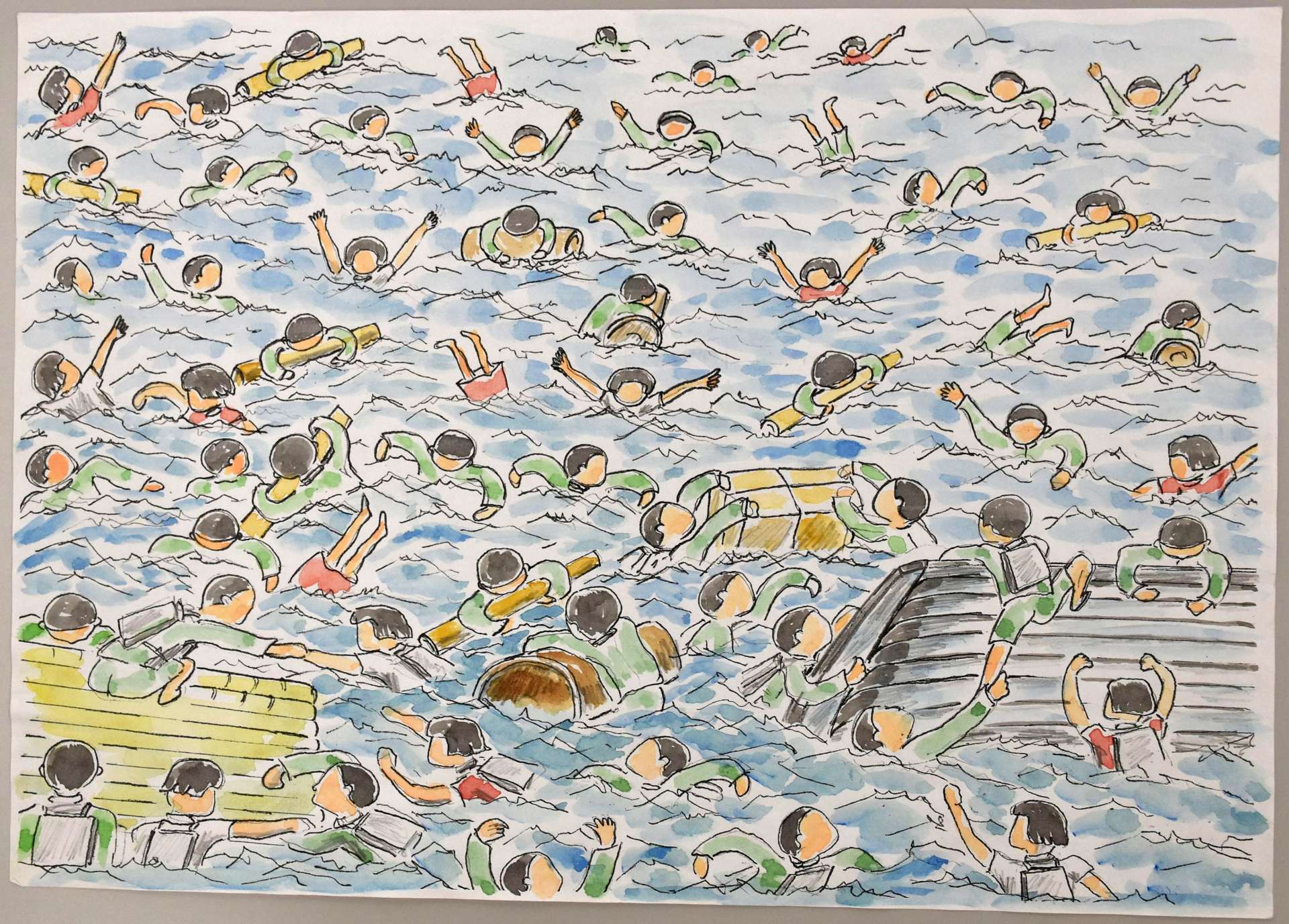 撃沈された対馬丸から荒れた海に投げ出される子どもたち