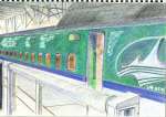 新函館北斗駅に停車する北海道・東北新幹線「はやぶさ２８号」（Ｈ５系）の絵