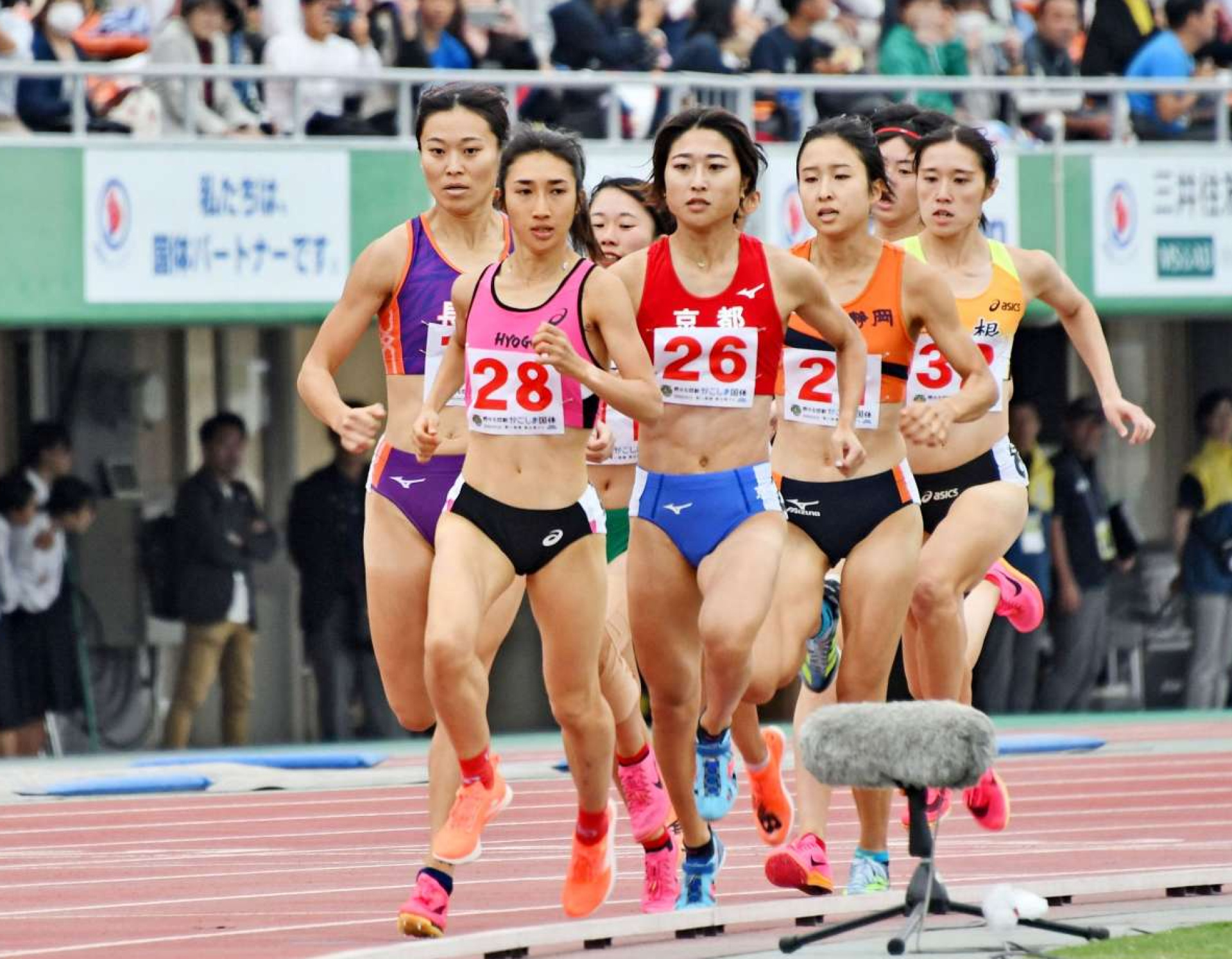 成年女子８００メートル予選で先頭を走る田中希実（兵庫）＝白波スタジアム