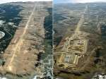 〈関連＝変わりゆく馬毛島。１年前と現在の様子を比べて見る〉北側上空から見た馬毛島。左は２０２３年１月１２日撮影、右は２４年１月８日撮影＝いずれも本社チャーター機から撮影