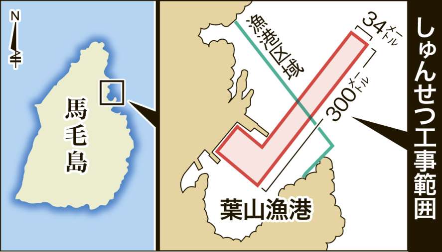 〈関連〉しゅんせつ工事が完了した馬毛島東部の葉山漁港の位置を地図で確認する