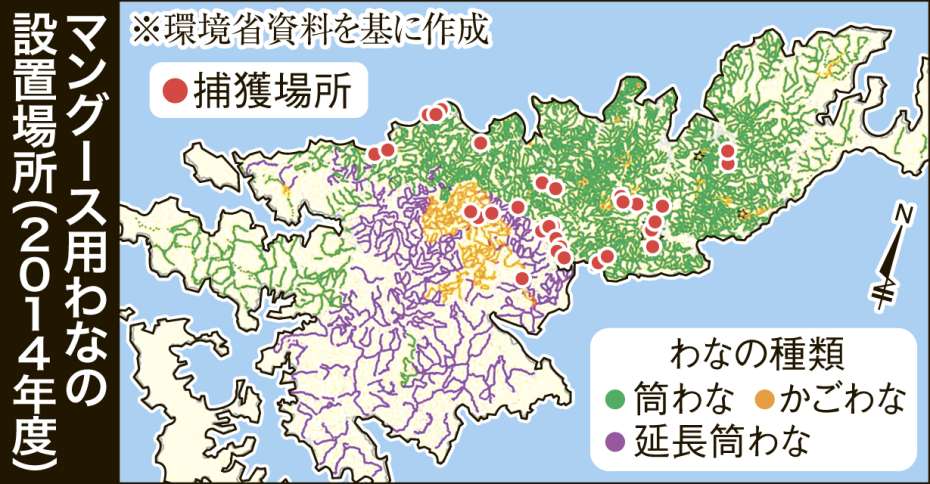 「毛細血管のように」という表現がぴったり…奄美大島に仕掛けられたマングース用わなの設置図