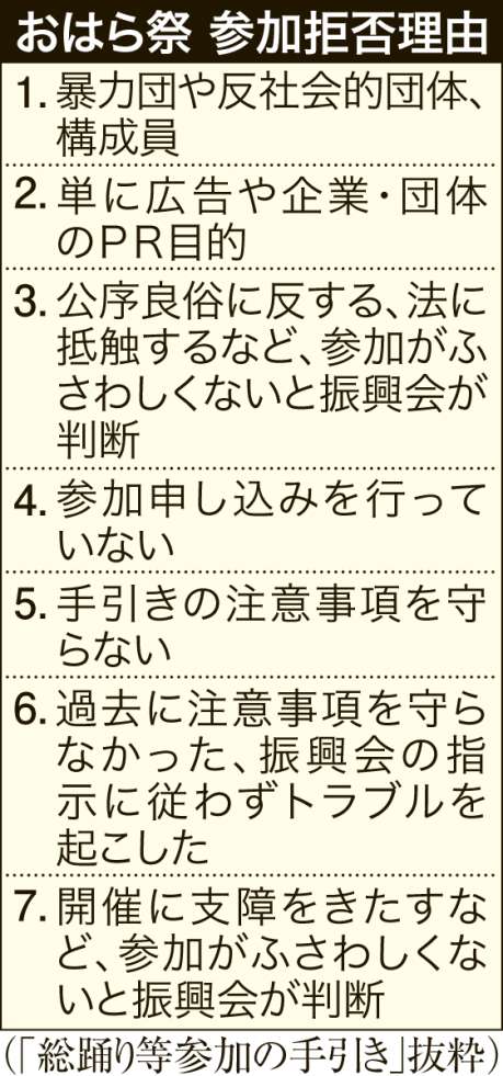 〈関連〉おはら祭振興会が定めた「参加を拒否する理由」が一目でわかる一覧表