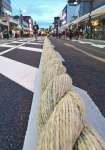 〈資料写真〉道路に横たわるように置かれた大綱。全長は３６５メートル、重さ７トン