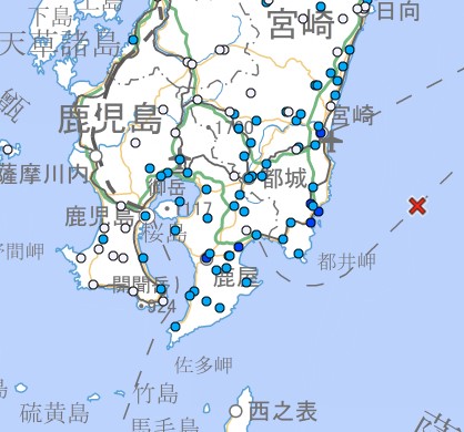 〈関連〉震源の位置や各地の震度を地図で確認する（気象庁ホームページより）