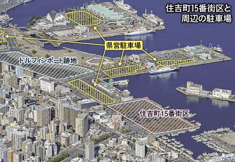住吉町１５番街区と周辺の駐車場