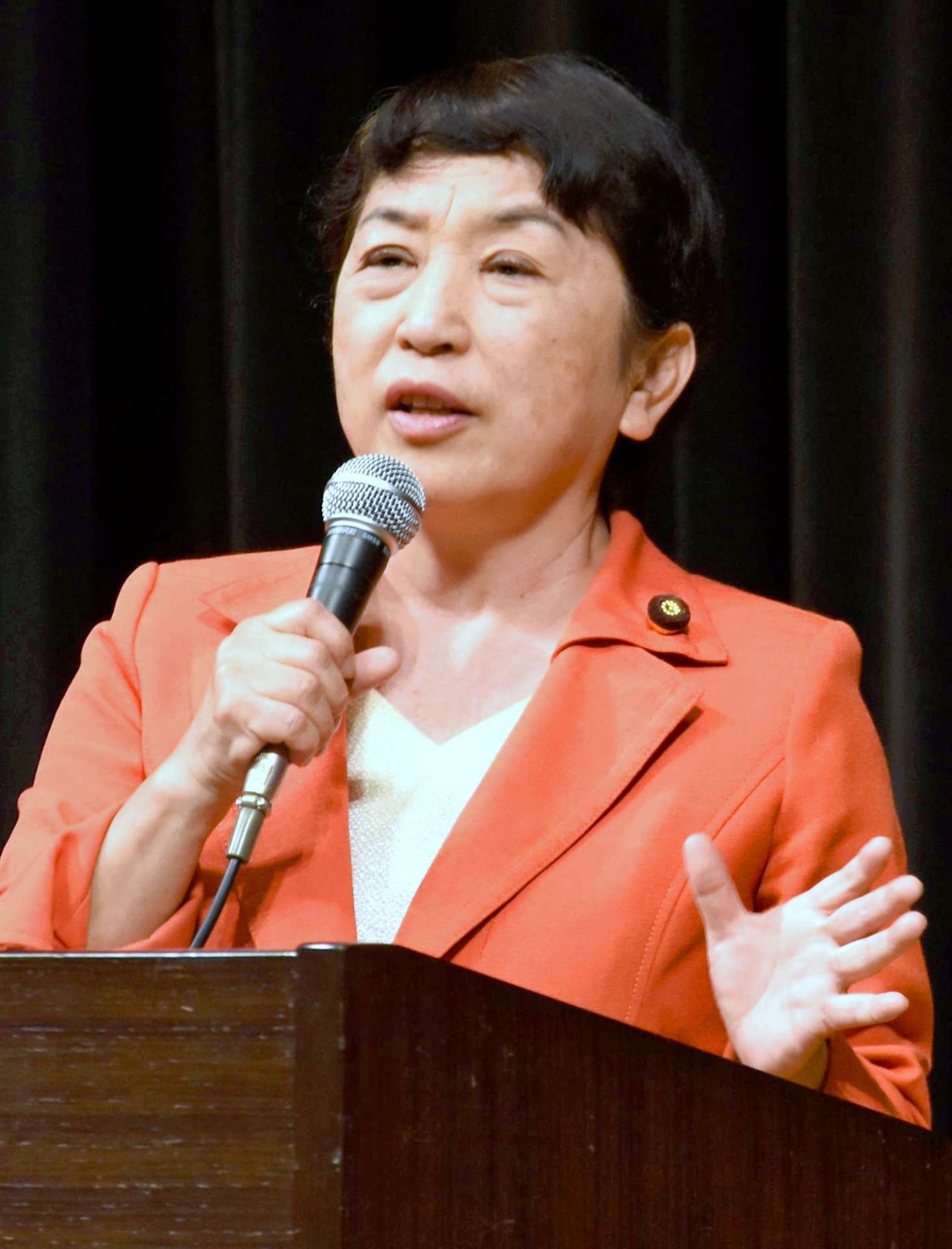 演説で社民党支持を訴える福島瑞穂党首＝２２日、鹿屋市のリナシティかのや