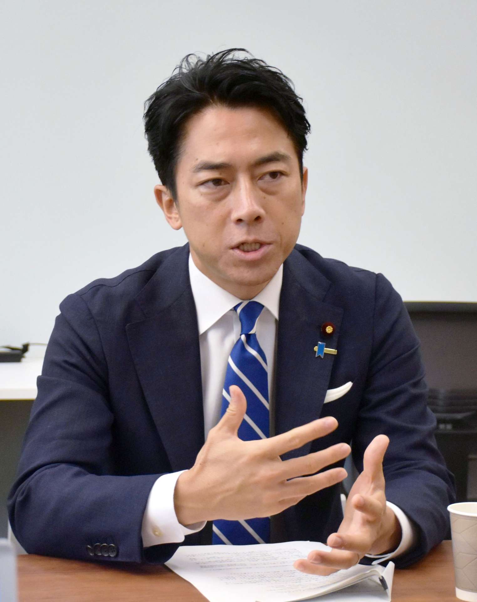 質問に答える小泉進次郎氏＝東京都千代田区平河町