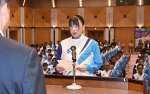 佐賀国スポでの活躍を誓うソフトボール少年女子の春田優月（鹿女高）＝鹿児島県庁