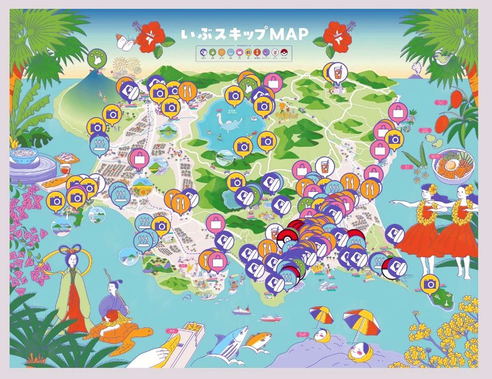イラストと位置情報を生かし、指宿の魅力を紹介する「いぶスキップＭＡＰ」