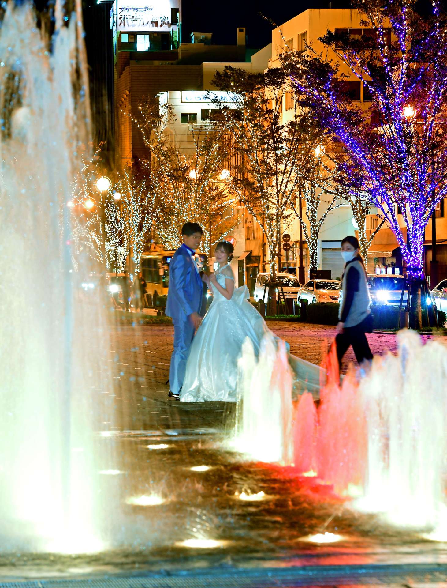 師走の夜を彩るイルミネーション＝２日、鹿児島市のみなと大通り公園