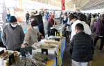 正月用品を買い求める客でにぎわう会場＝２９日、指宿市の山川町漁協水揚げ場