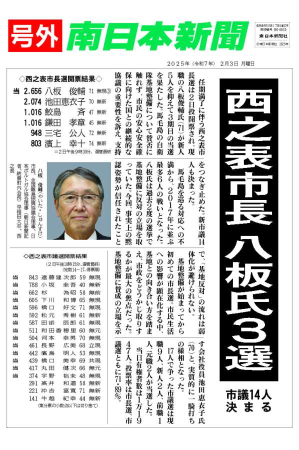 〈関連〉西之表市長・市議選の開票結果を掲載した南日本新聞「号外」を確認する