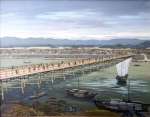 初代太平橋想定図（小倉一夫画）（薩摩川内市川内歴史資料館提供）