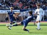 前半、シュートを決める鹿児島Ｕ・山口＝白波スタジアム