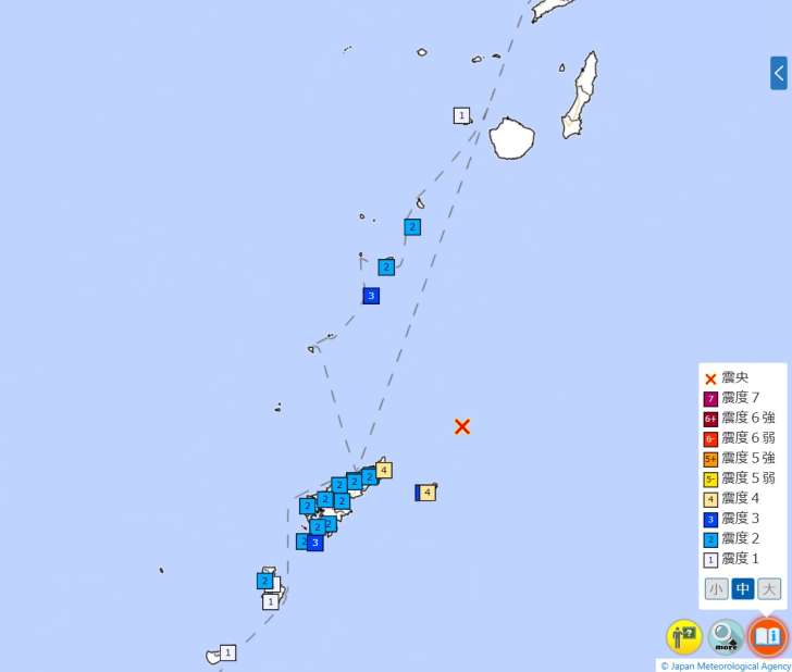 〈関連〉震源の位置と各地の震度を地図で確認する（気象庁ホームページから）