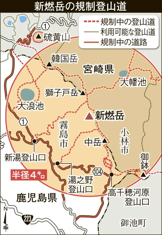〈関連〉新燃岳の規制登山道を地図で確認する