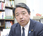 「地方議員の数を増やしたい」と語る榛葉賀津也幹事長＝１日、東京・永田町の参院議員会館