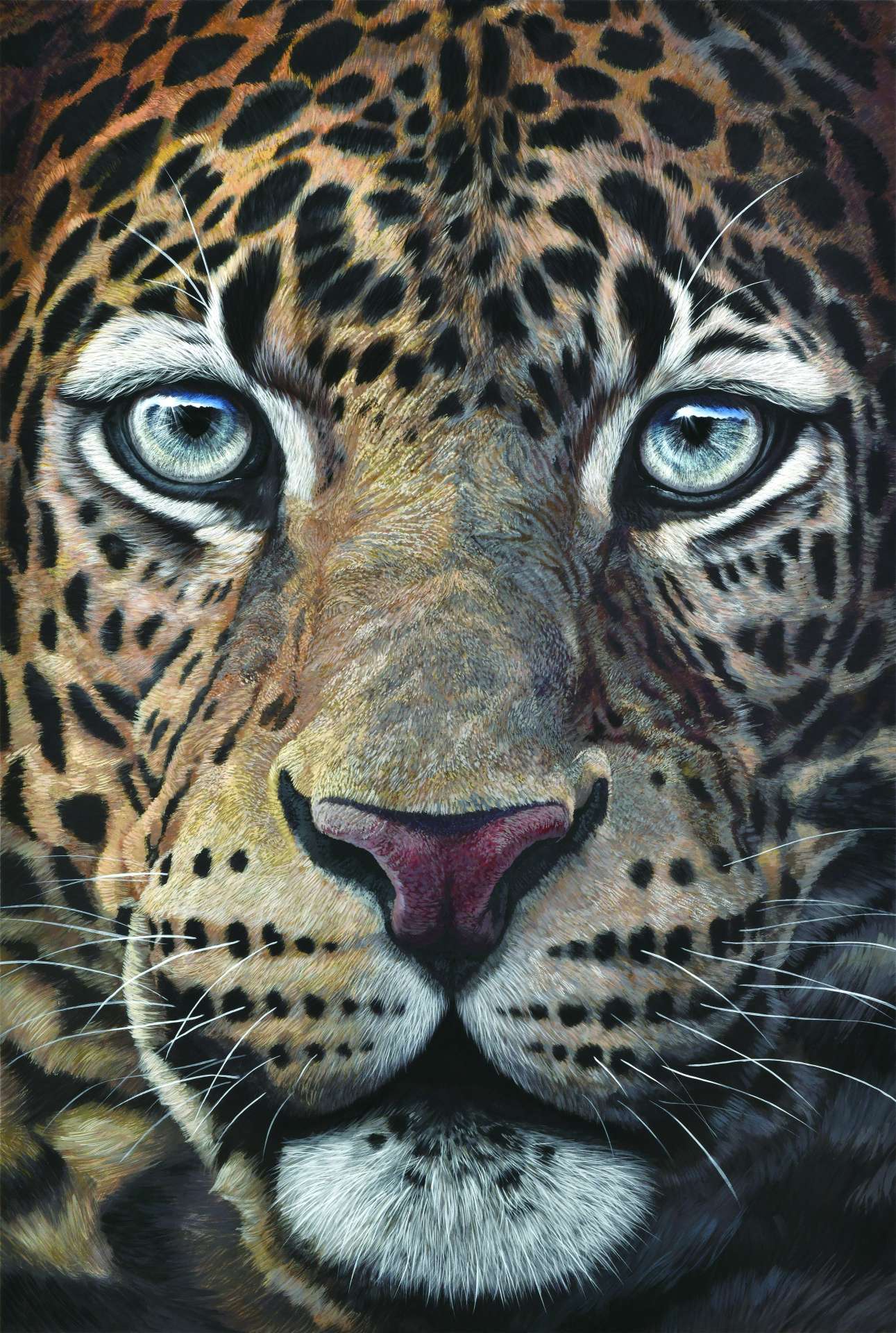 絹谷香菜子「瞳のさきに潜む思い　Ｌｅｏｐａｒｄ」２０２２年、岩絵具、墨、和紙、１９４×１３０．３センチ　